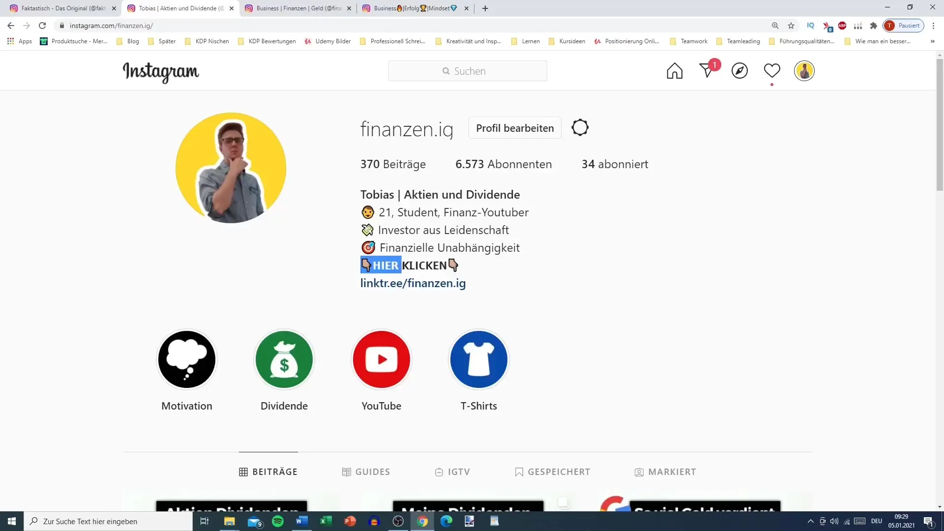 Optimize profile picture and description for Instagram