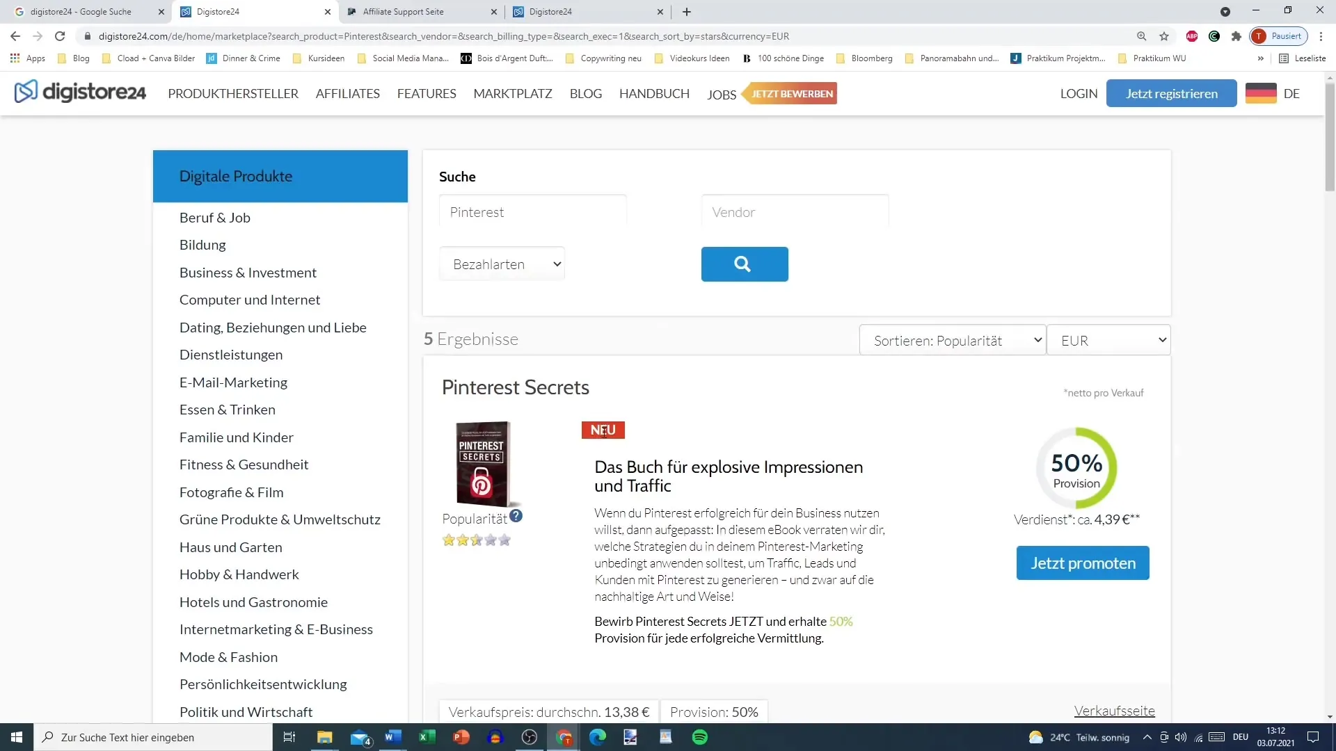 Encontrar productos atractivos en Digistore