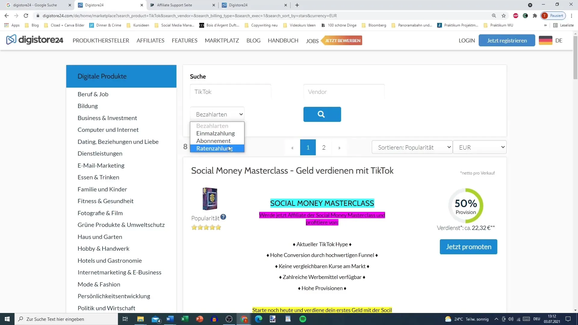 Encontrar productos atractivos en Digistore