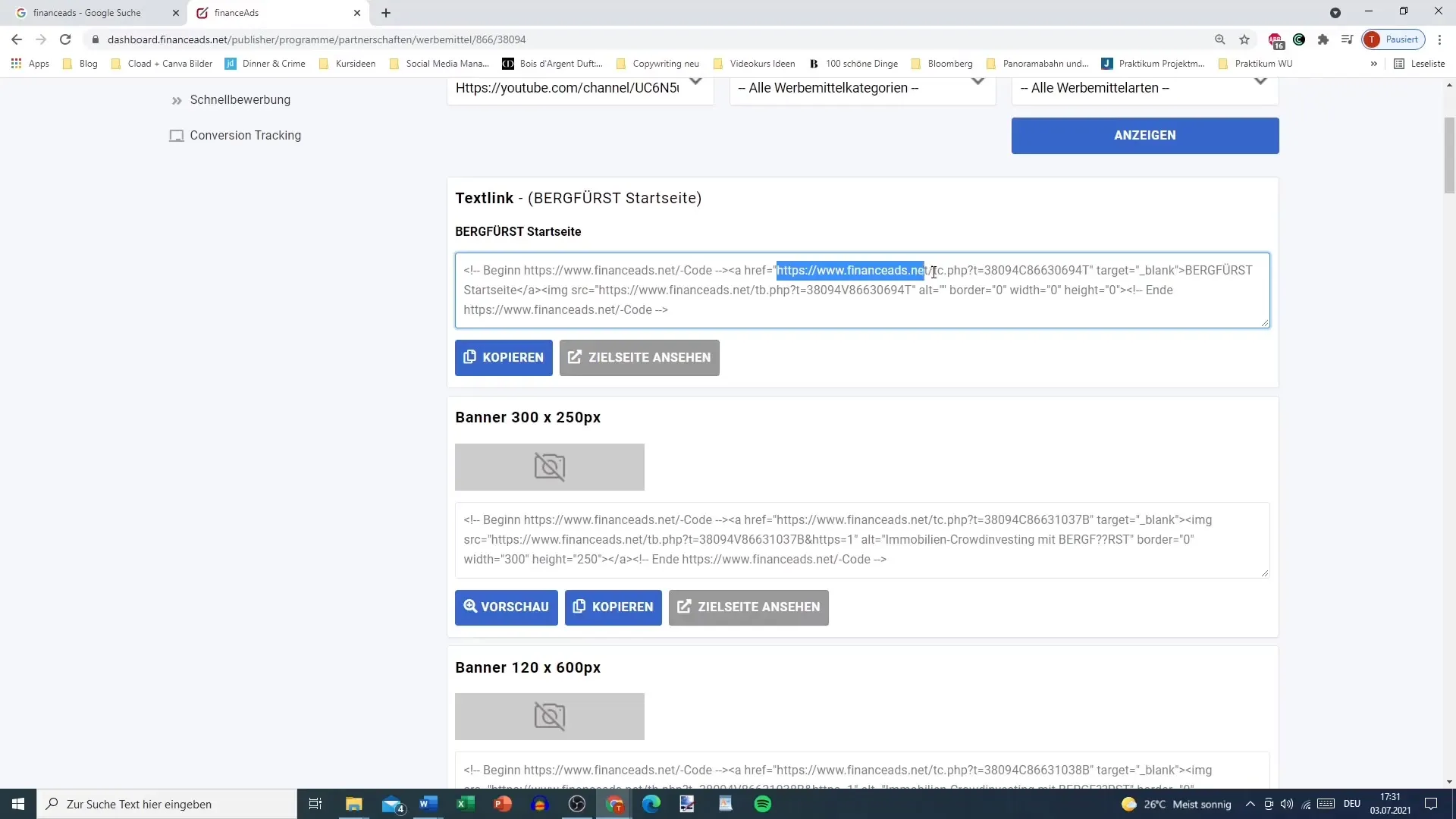 Use products from financeAds in affiliate marketing