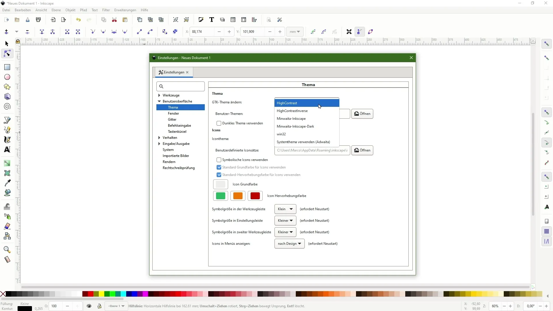 Προεπιλογές Inkscape για δημιουργική εργασία