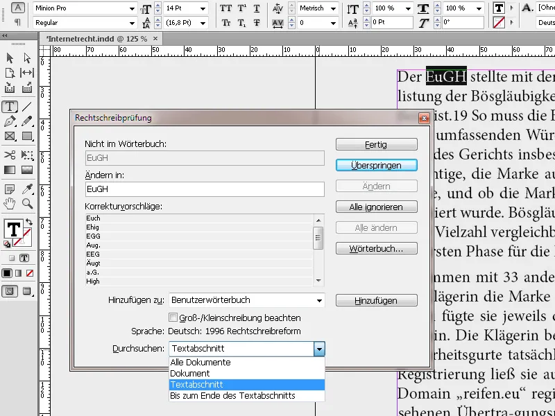 Use spell check and find and replace in adobe indesign