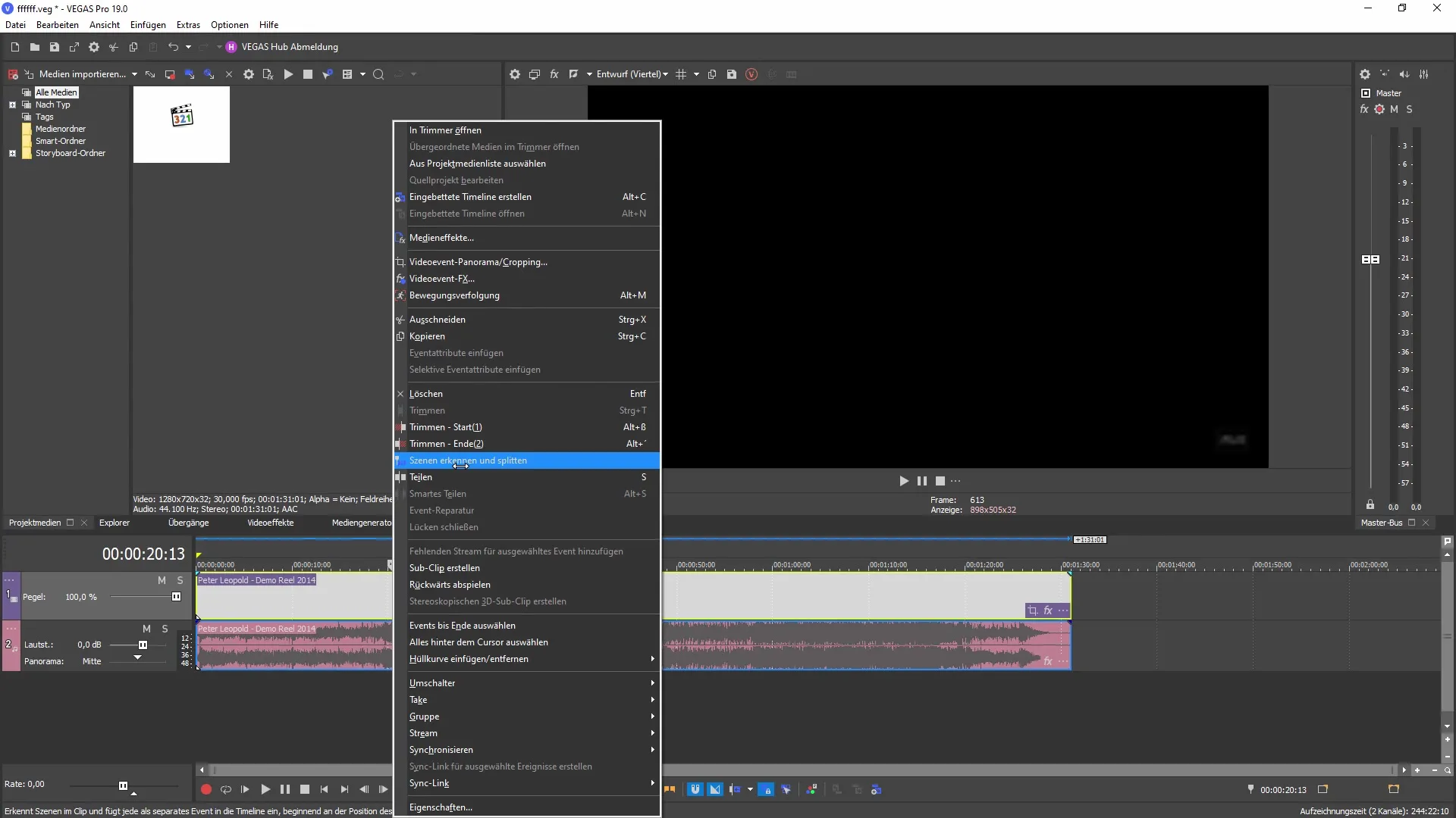 Gebruik geautomatiseerde scènedetectie in VEGAS Pro 19