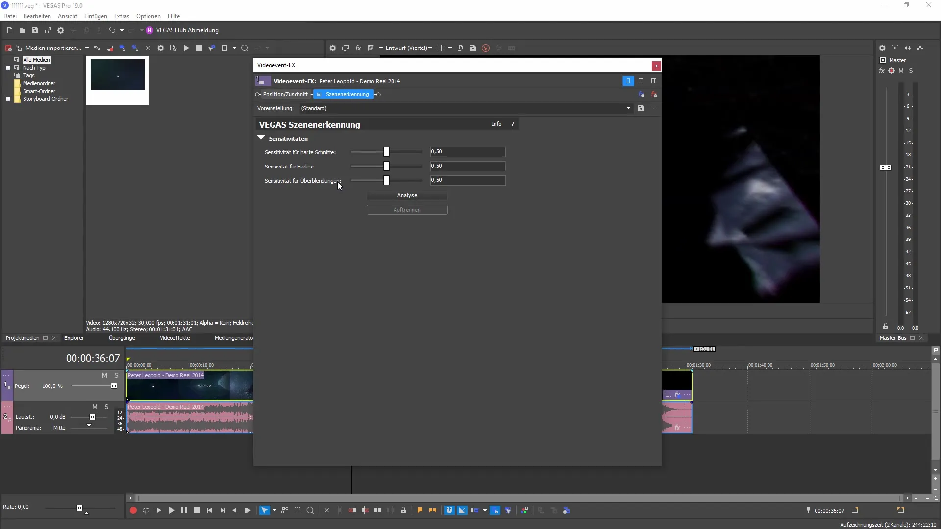 Gebruik geautomatiseerde scèneherkenning in VEGAS Pro 19