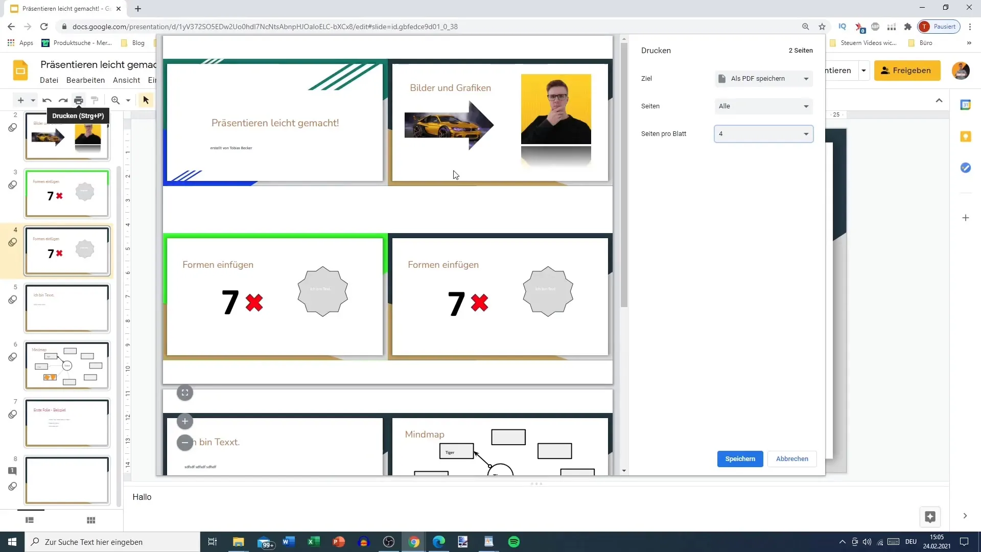 Google Slides Präsentation effektiv drucken und freigeben