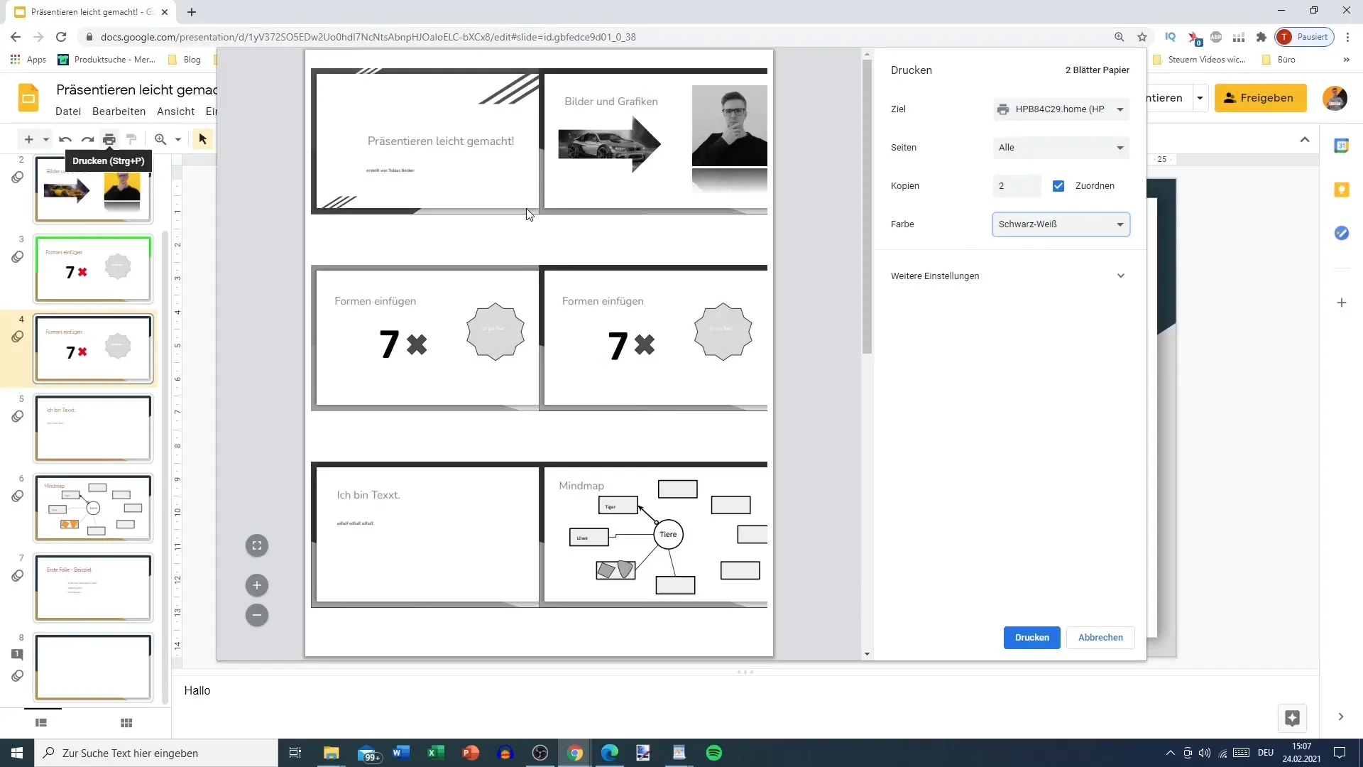 Google Slides Präsentation effektiv drucken und freigeben