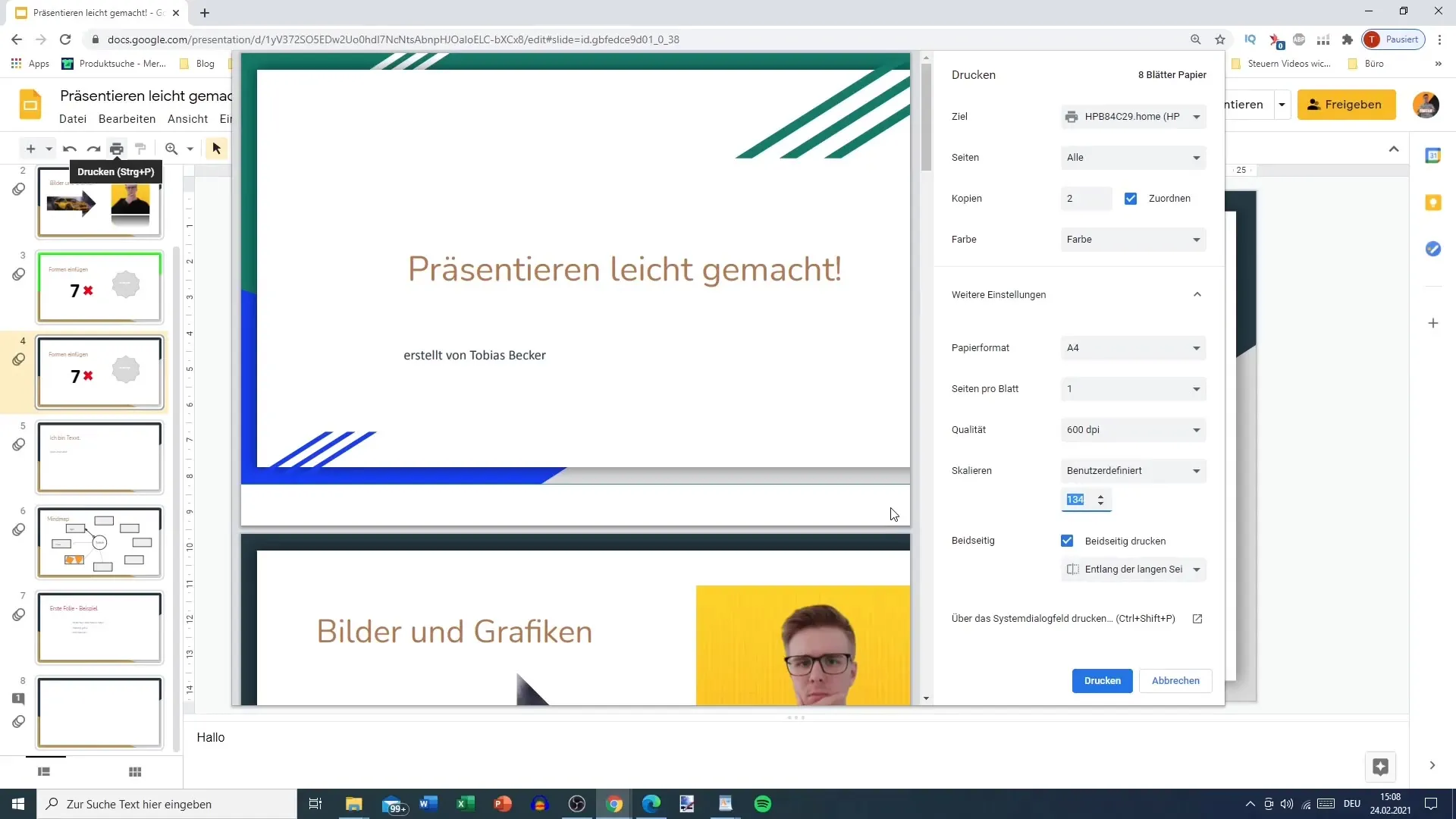 Google Slides Präsentation effektiv drucken und freigeben