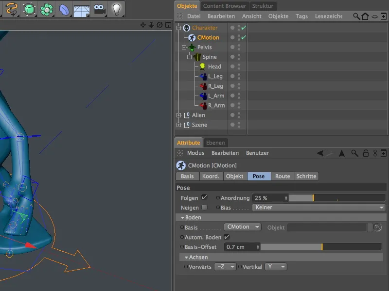 Neu in Release 13 - Animation eines Aliens mit dem CMotion-Walkcycle