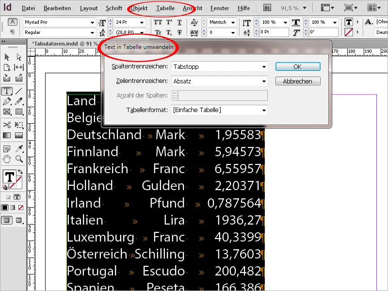 Καρτέλες και πίνακες στο InDesign