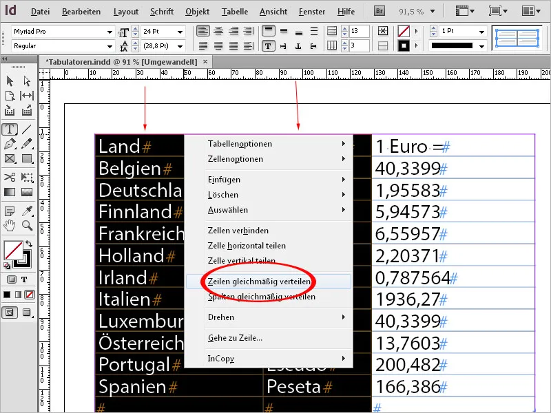 Καρτέλες και πίνακες στο InDesign