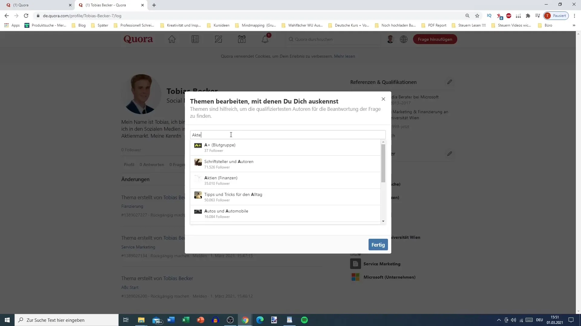 Migliora il profilo Quora: Aggiungi referenze e qualifiche