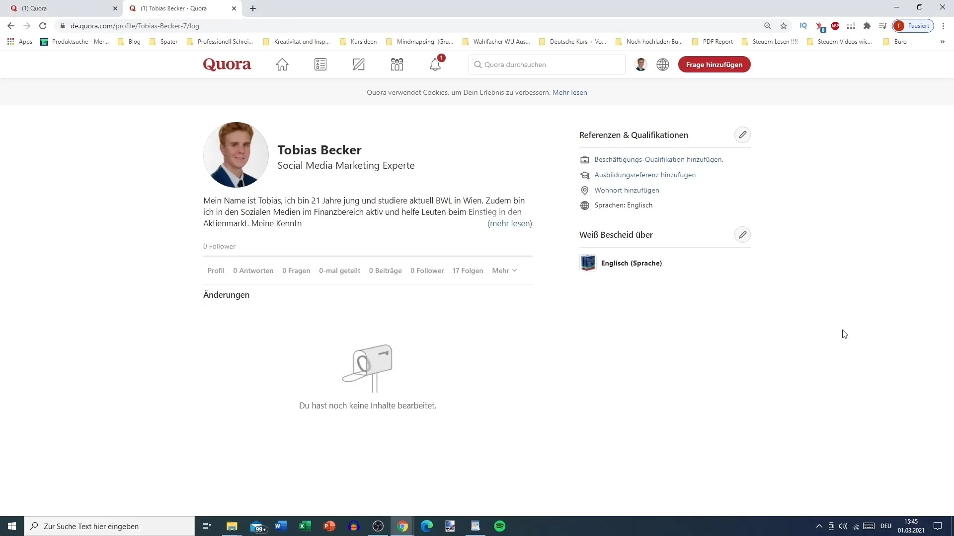 Ottimizzare il profilo Quora: aggiungere referenze e qualifiche