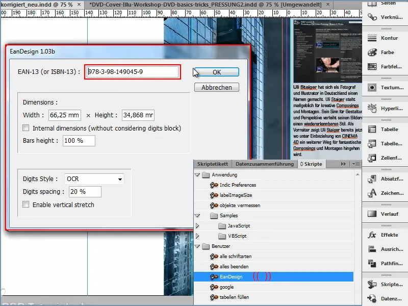 Padomi un triki par Adobe InDesign: EAN/Barcode/Svītru koda izveidošana no ISBN dažos klikšķos Padomi un triki par Adobe InDesign: EAN / koda zīmogs / svītrkode no ISBN izveide ar dažiem klikšķiem.