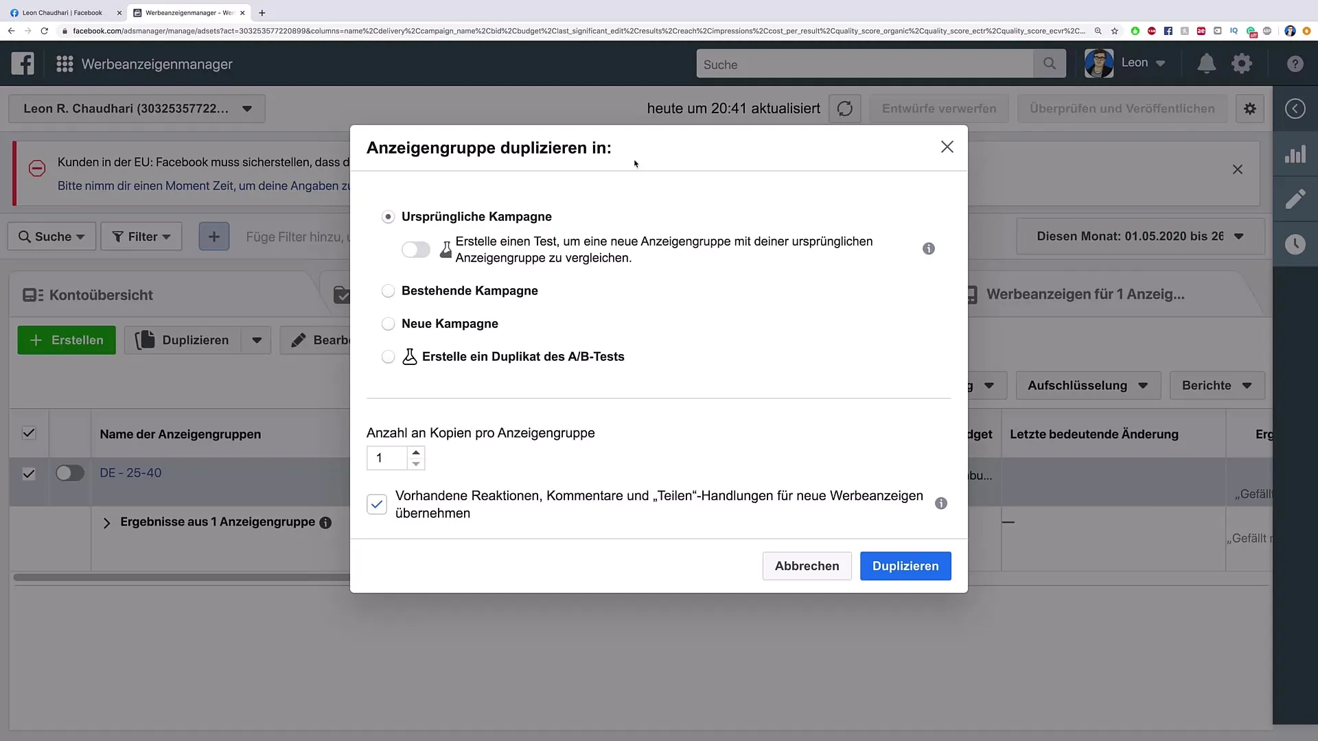 Werbeanzeigen effizient duplizieren und bearbeiten