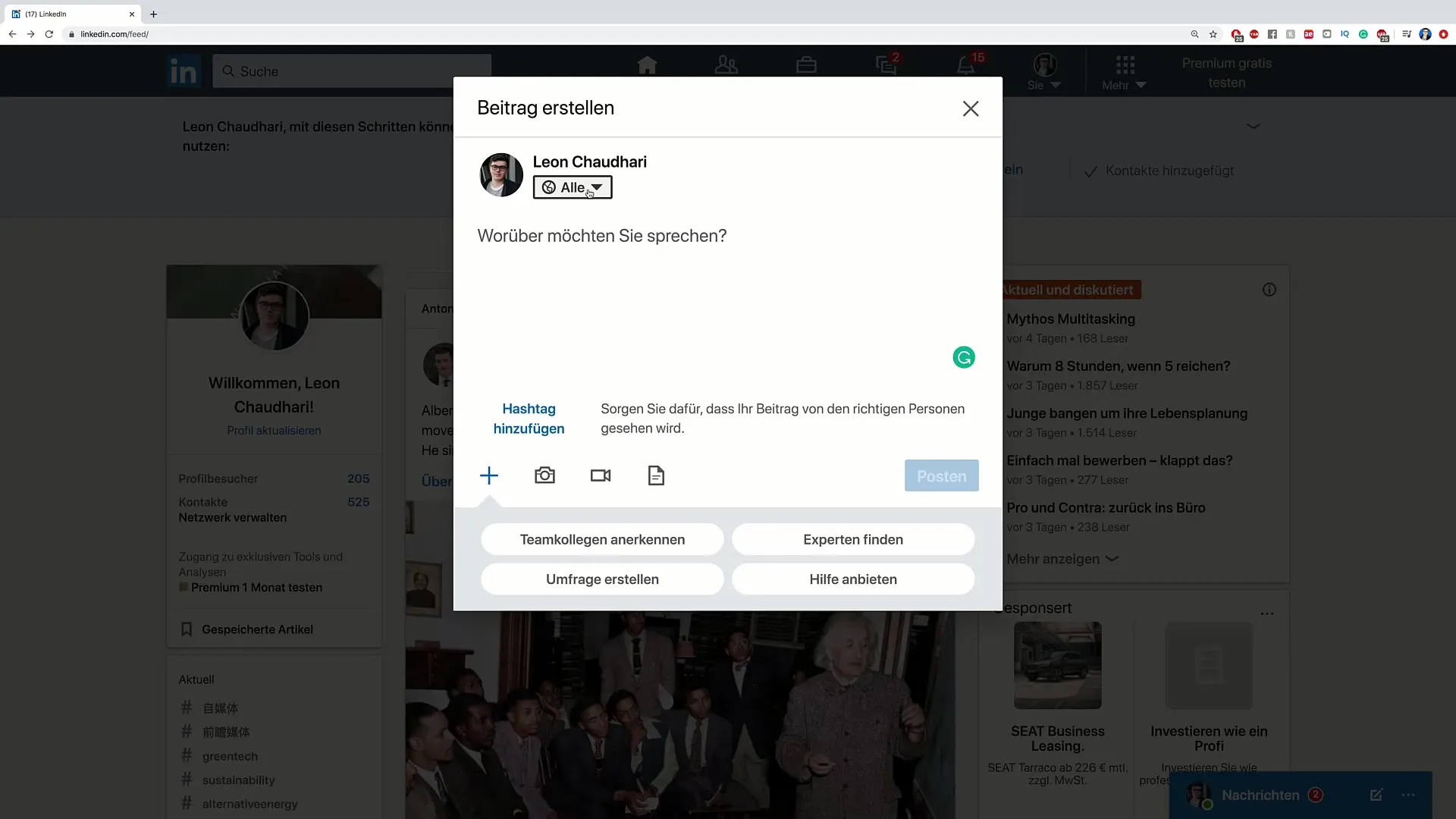 Vytvářet příspěvky a články na LinkedIn pro dosažení většího dosahu