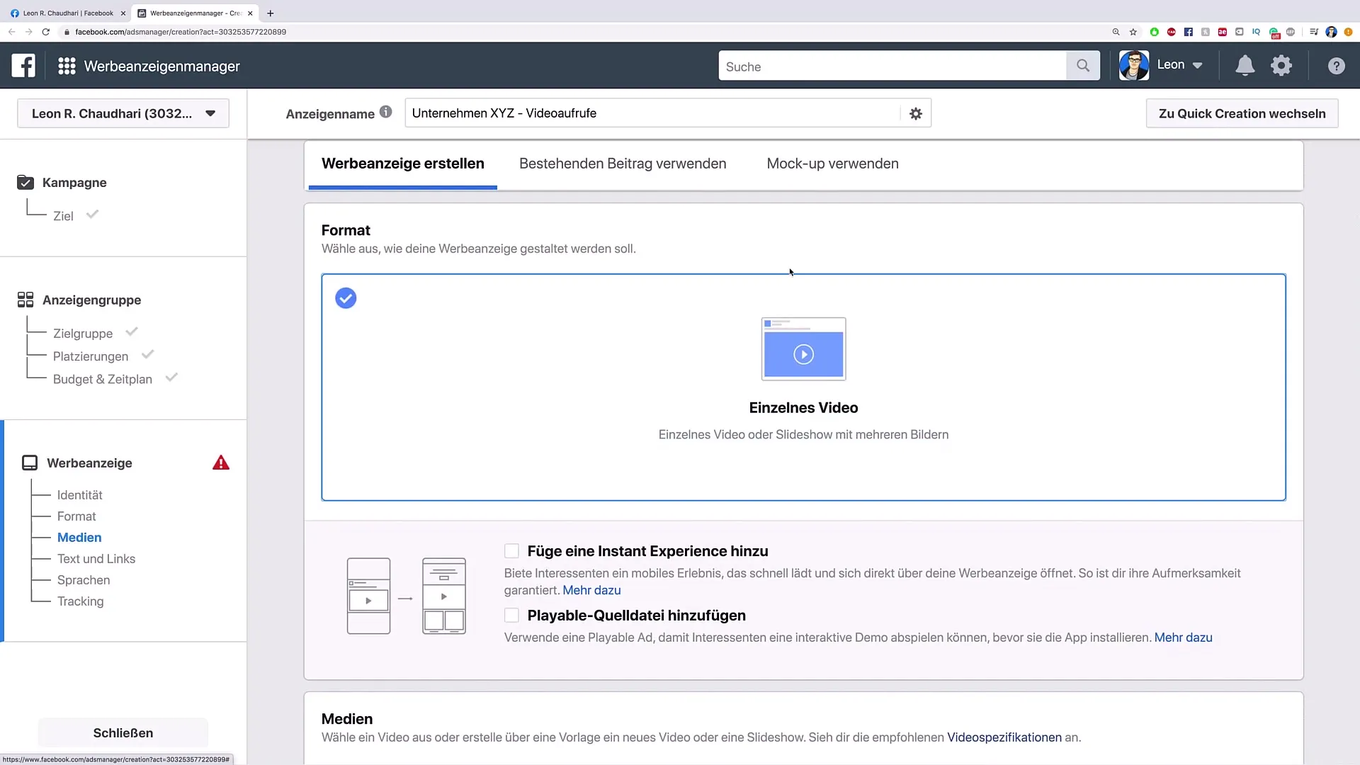 Vytvoření reklamních videonávštěv na Facebooku: Návod krok za krokem