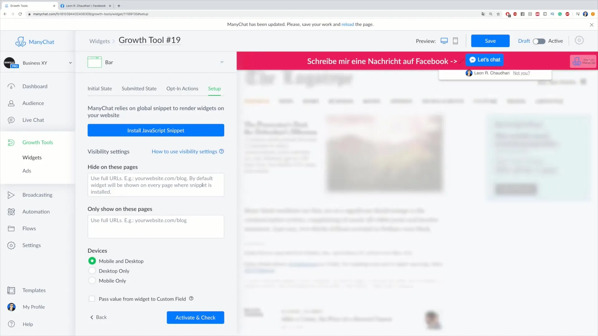 Bar Growth Tool einrichten für Kundenakquise