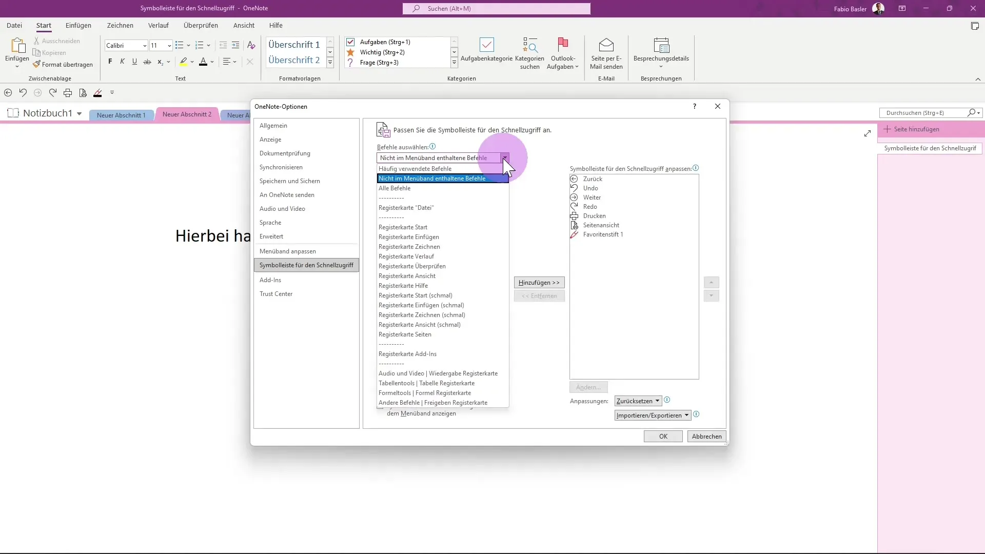 Ajuste de la barra de herramientas en OneNote