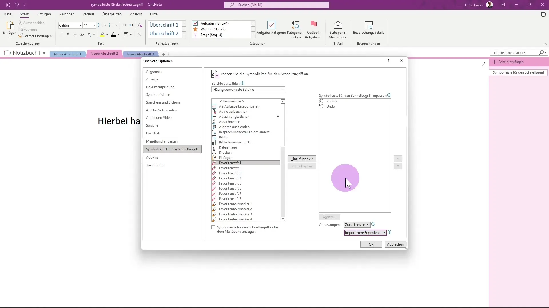 Ajuste de la barra de herramientas en OneNote
