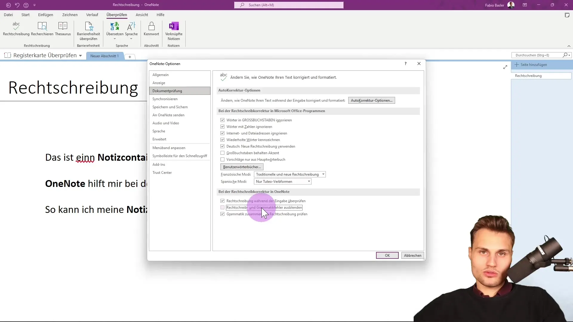 Optimización de la ortografía de OneNote para textos sin errores
