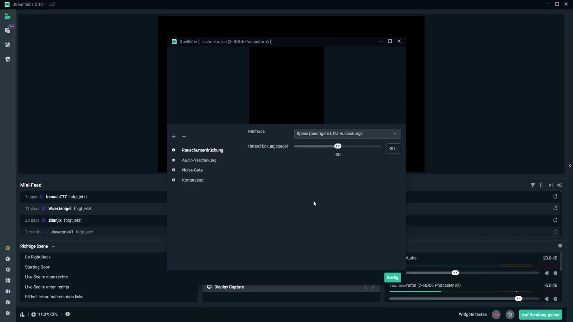 Mikrofon-Filter in Streamlabs richtig einstellen