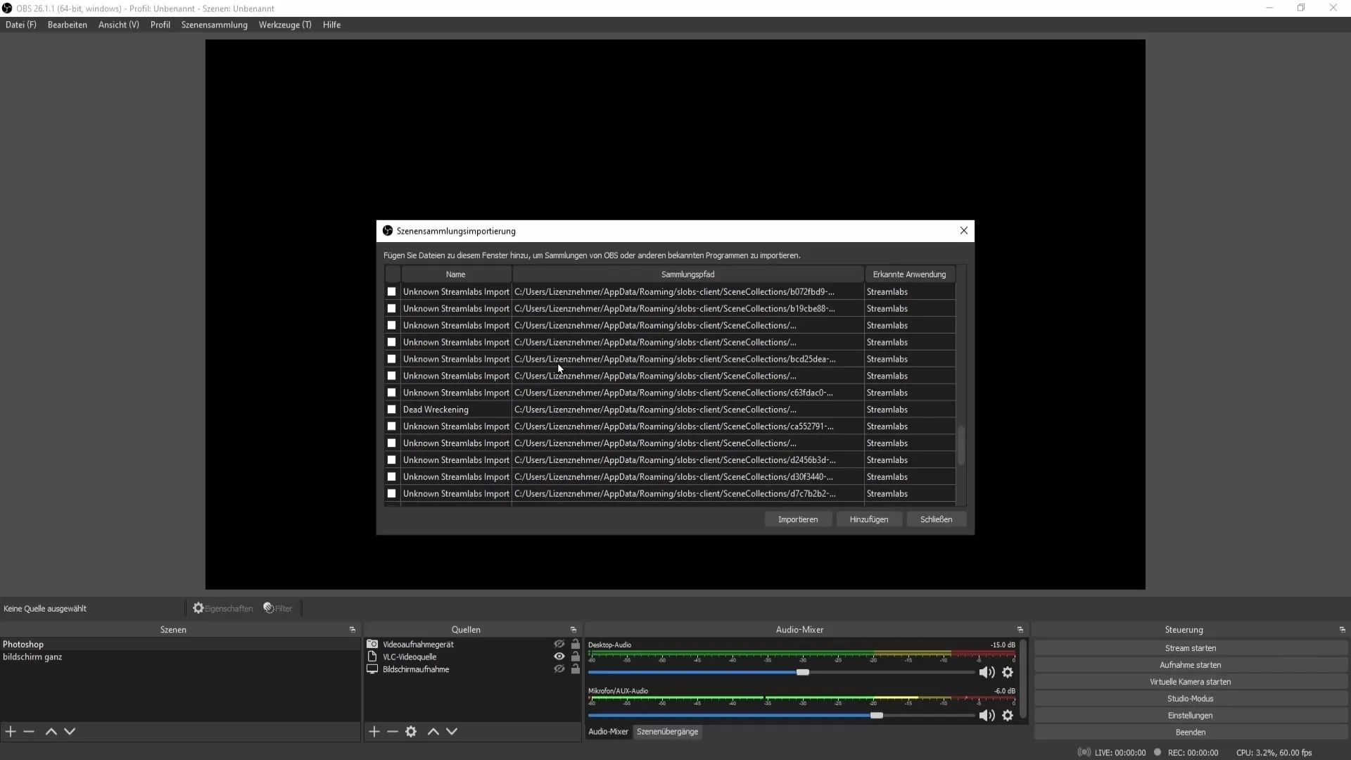 Streamlabs OBS에서 OBS Studio로 씬 가져오기