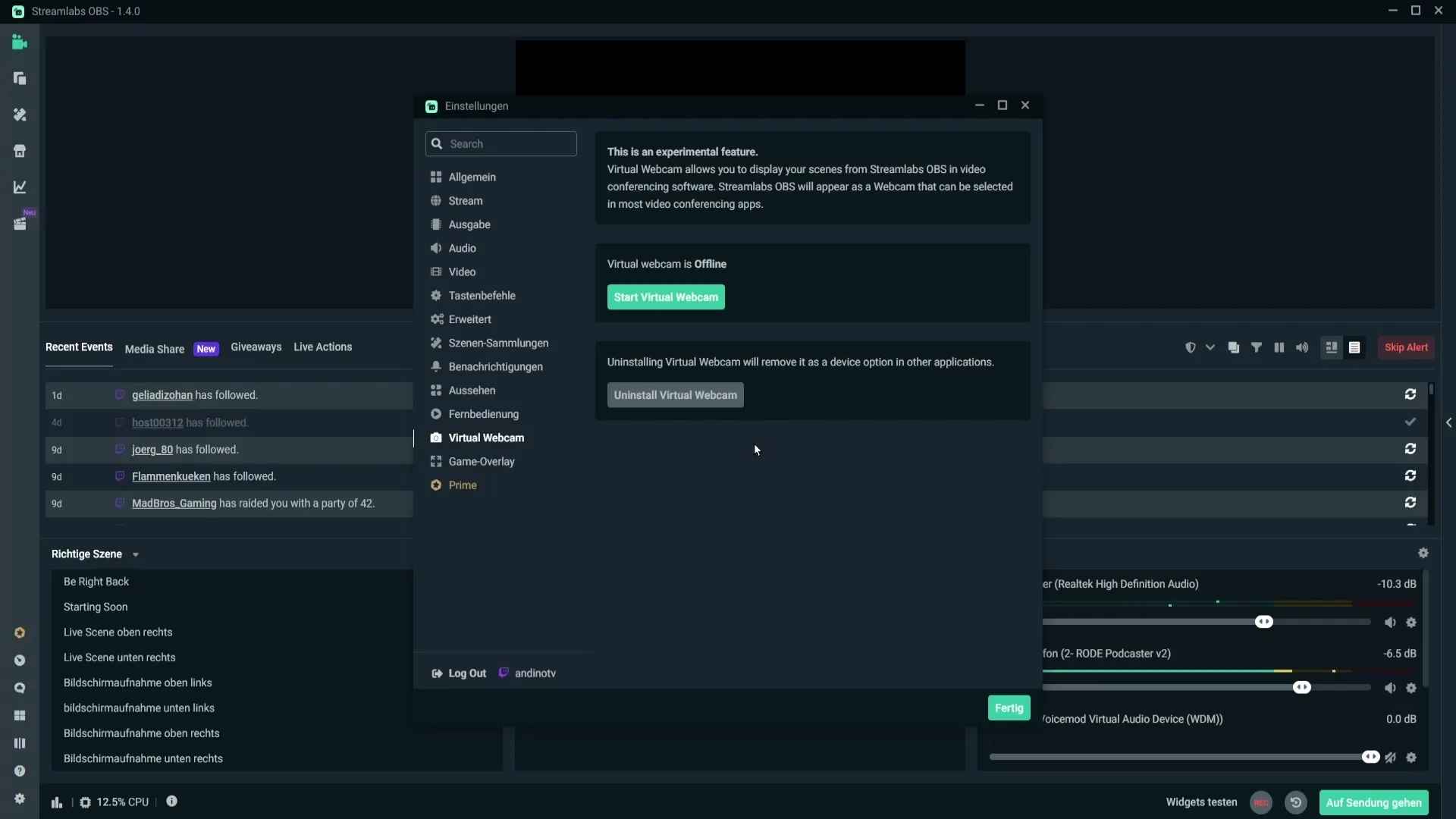 Streamlabs OBS에서 가상 웹캠 설정하기 - 쉽게 설정하기