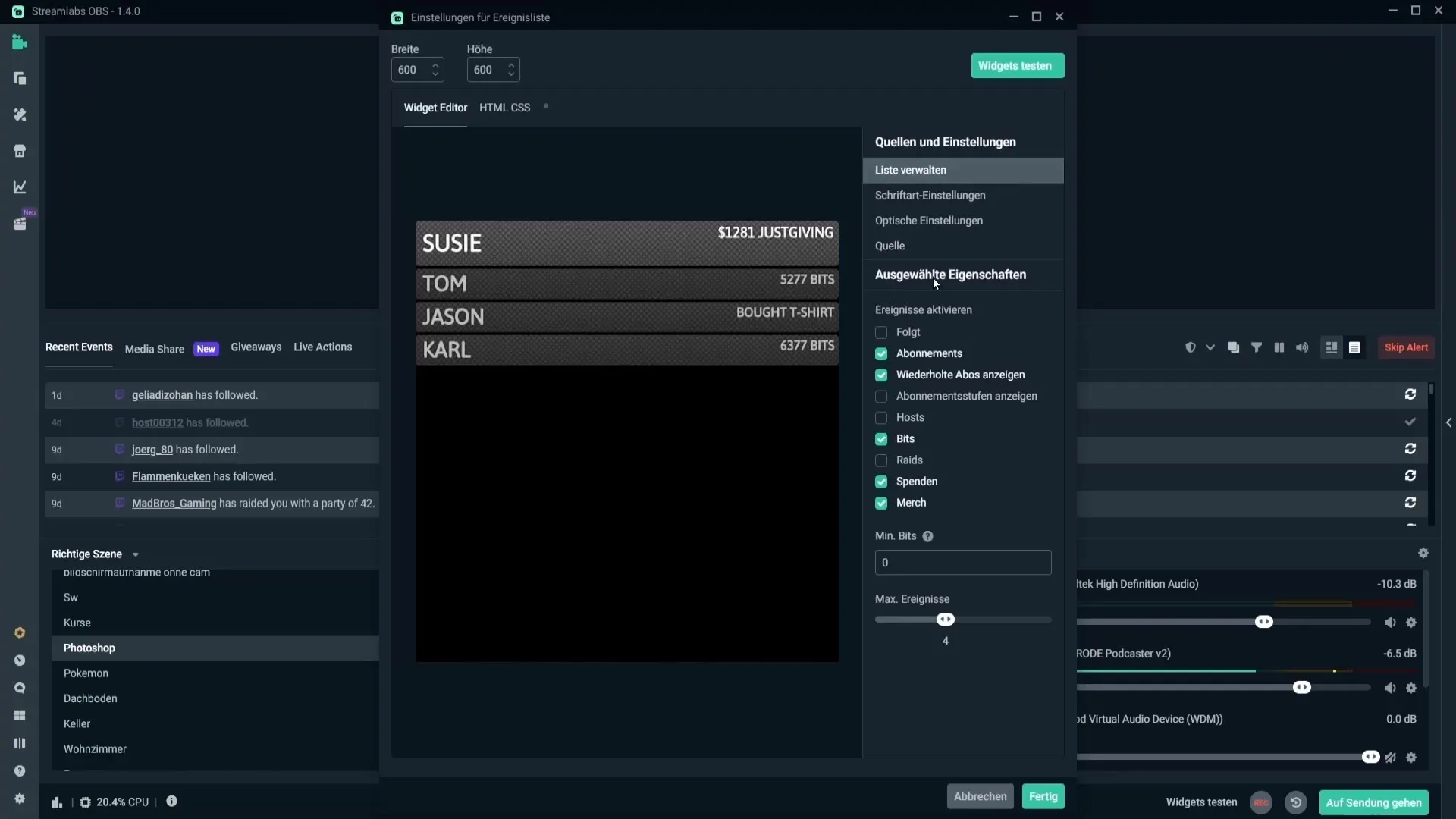 Hatékony eseménylista beállítása a Streamlabs OBS-ben
