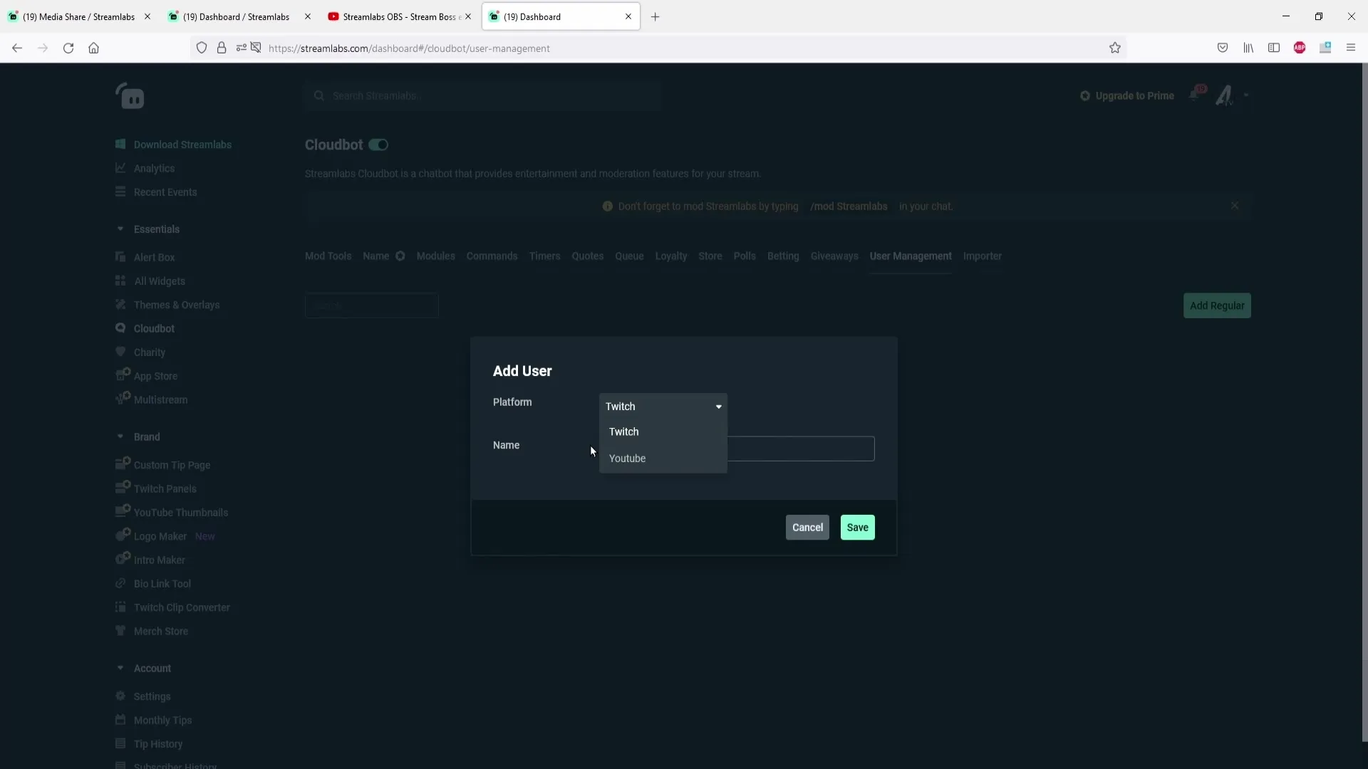 Streamlabs OBS에 정기적인 롤 추가하기