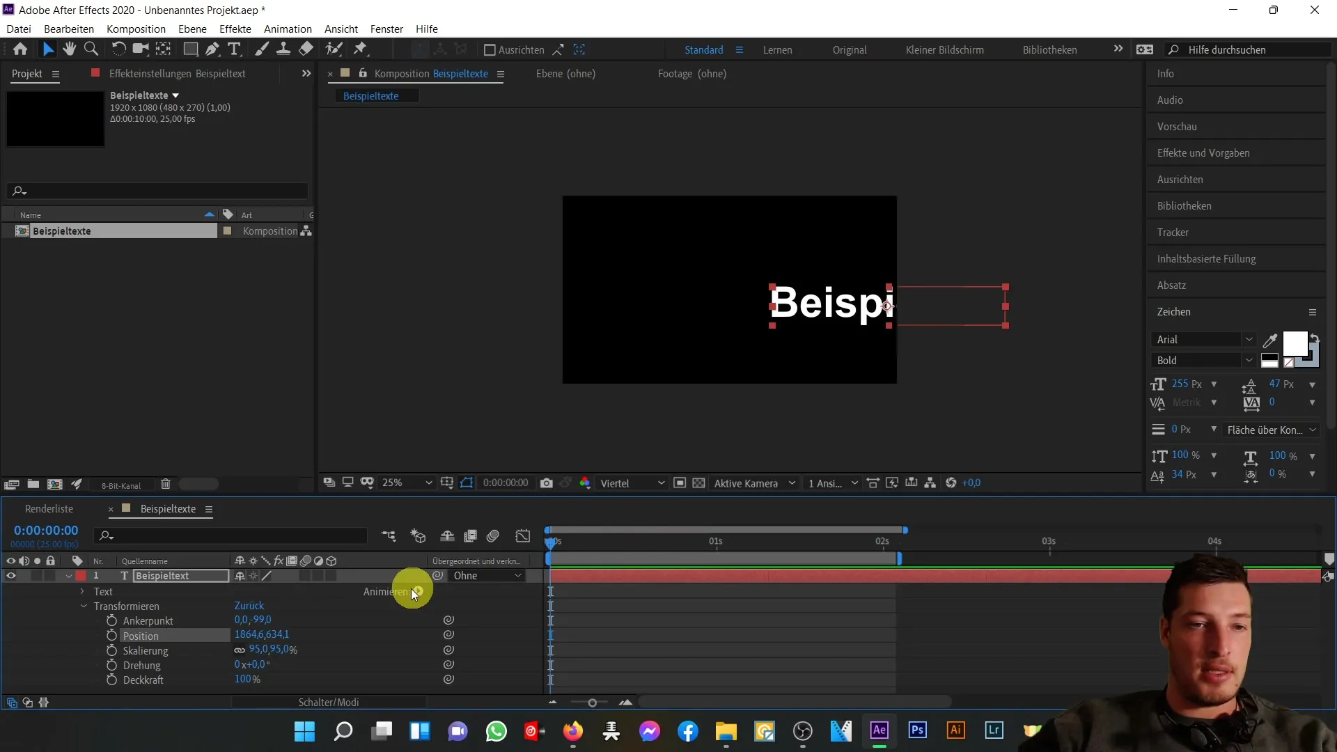 Textanimation in After Effects: Die ersten Keyframes erstellen