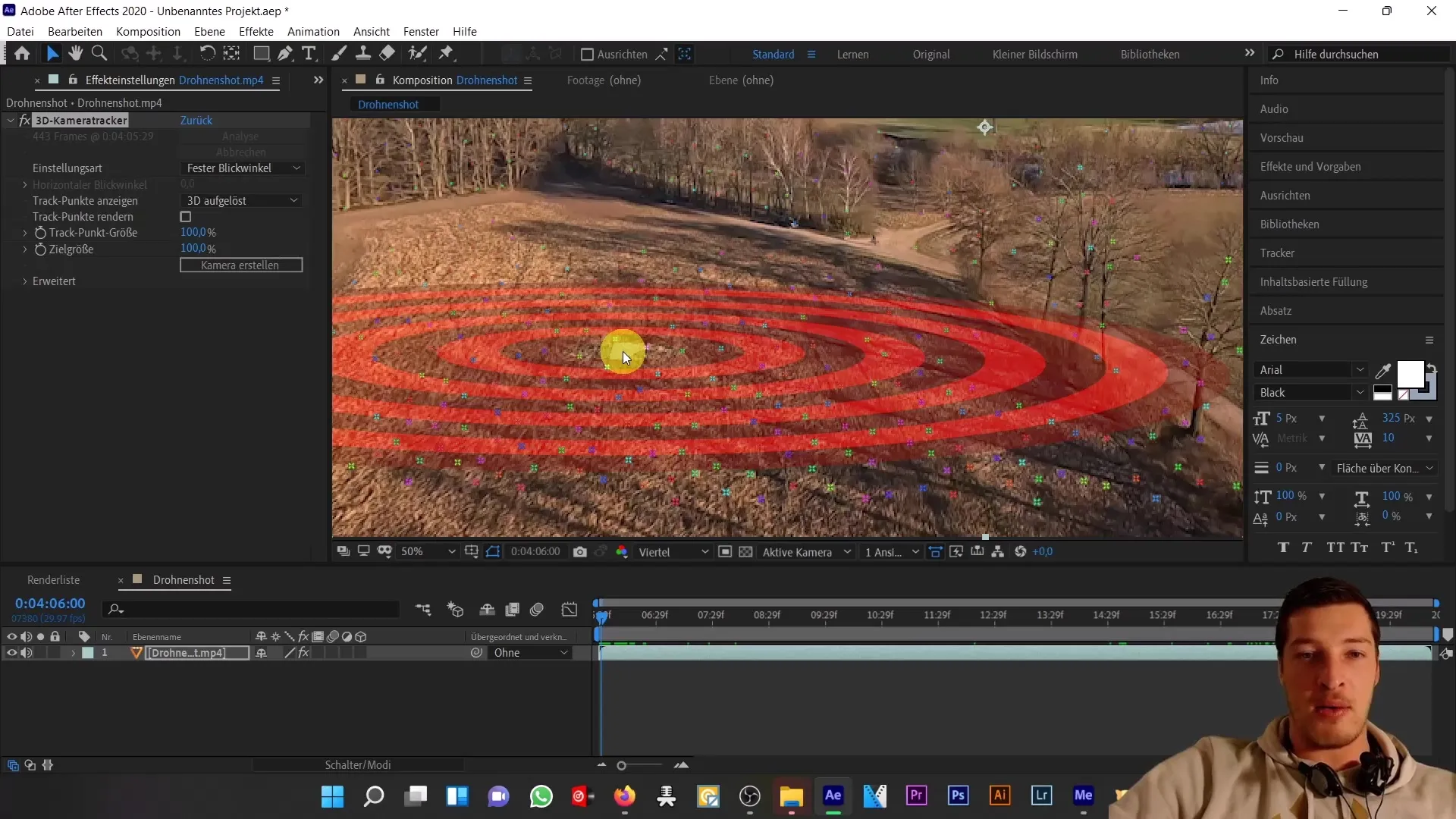 Text im Drohnenshot mit 3D-Kameratracker effektiv platzieren