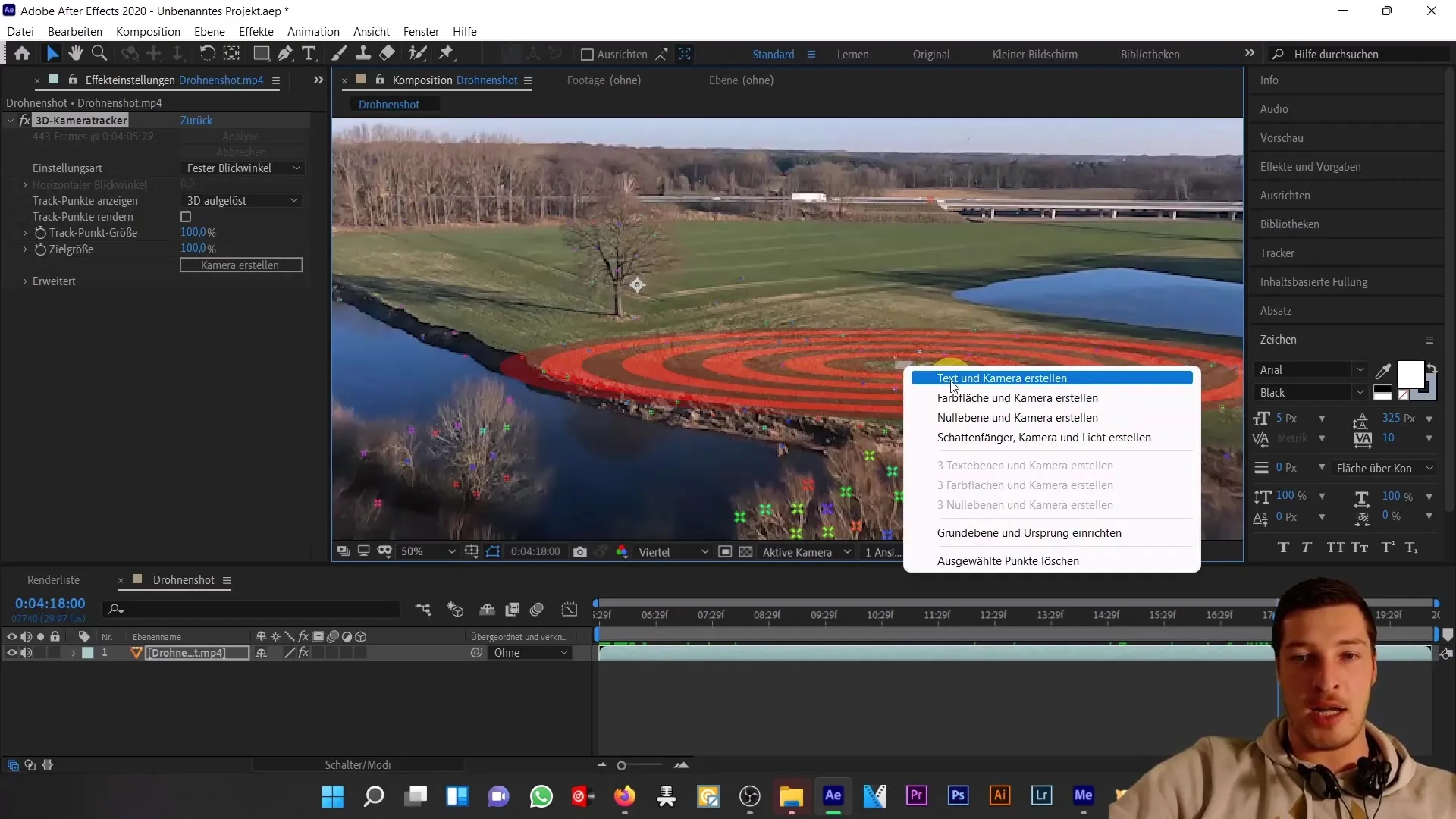 Text im Drohnenshot mit 3D-Kameratracker effektiv platzieren
