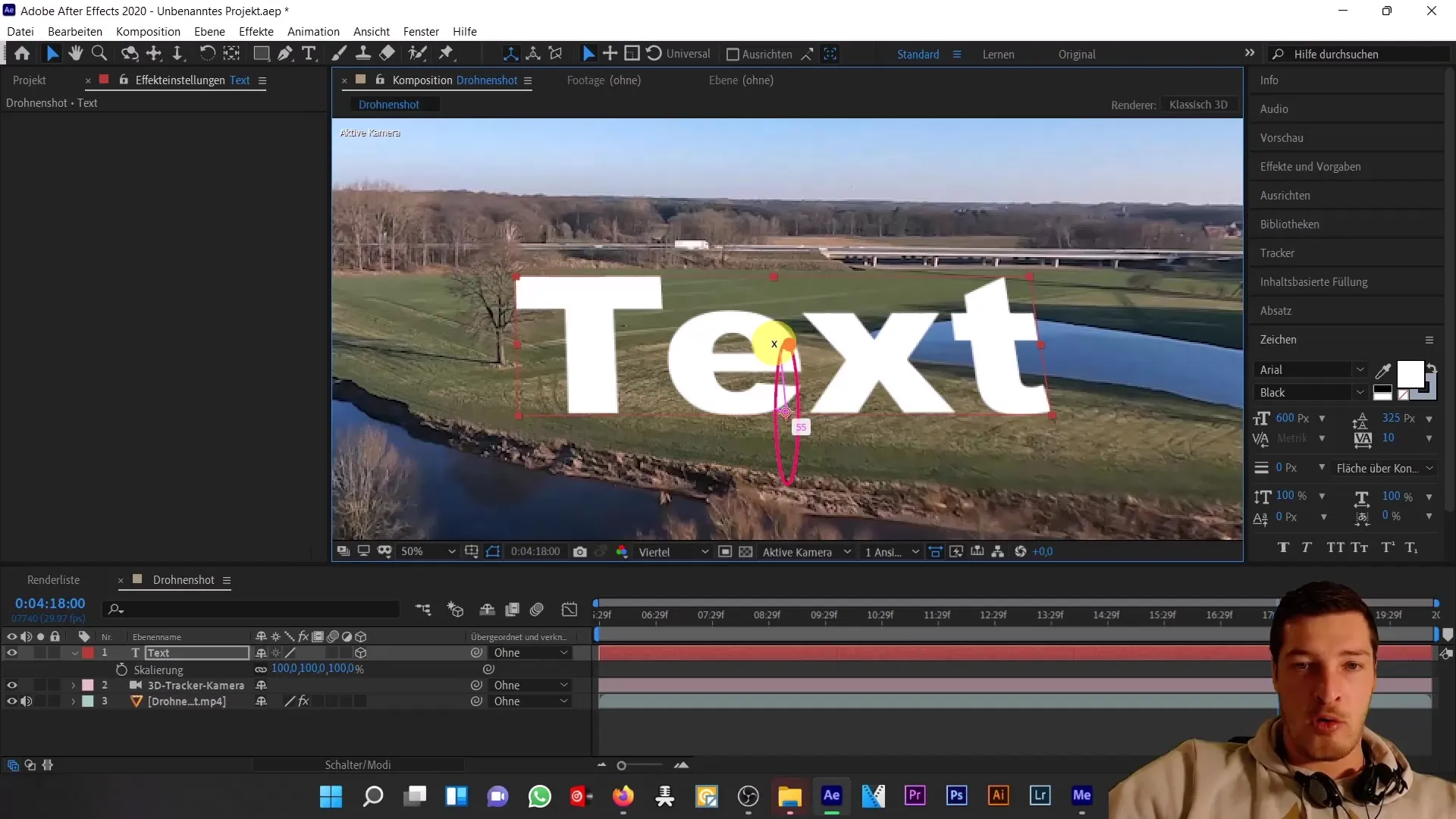 Text im Drohnenshot mit 3D-Kameratracker effektiv platzieren