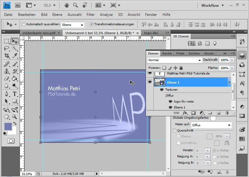 Opprett visittkort med 3D-lys-skyggeeffekt i Photoshop