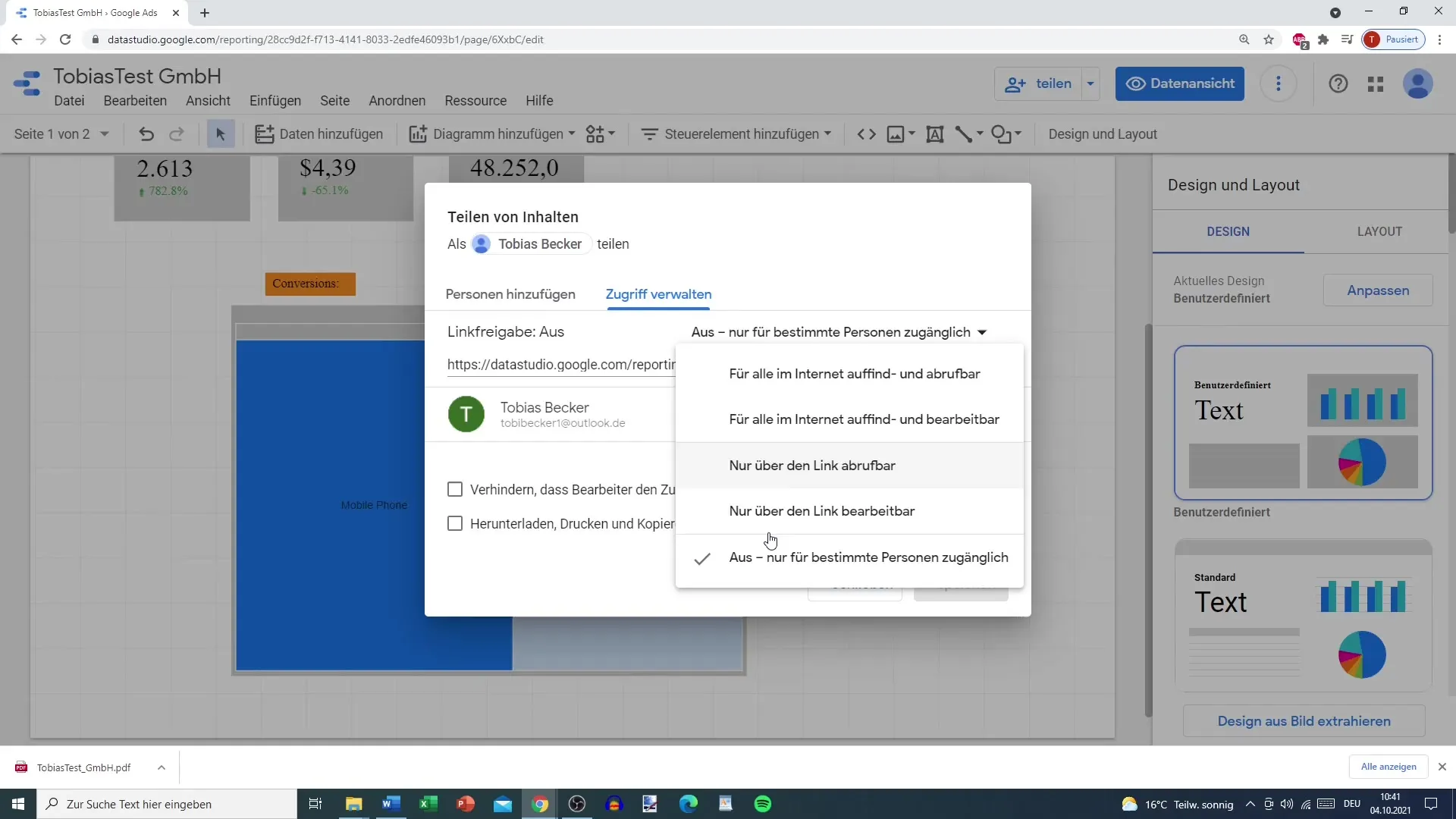 Berichte effektiv teilen und exportieren in Google Data Studio