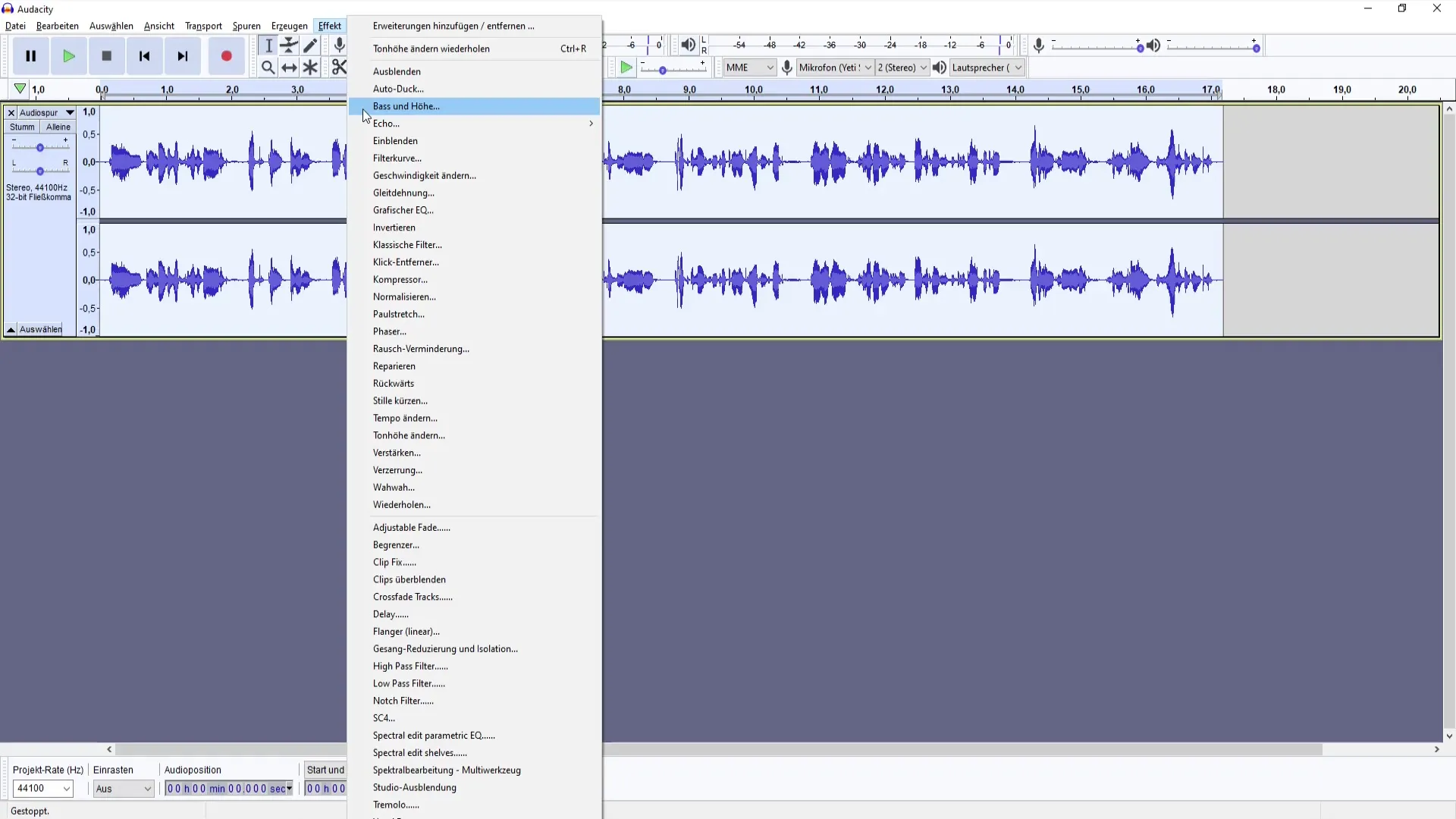 Regolazioni efficaci dei bassi e degli alti in Audacity