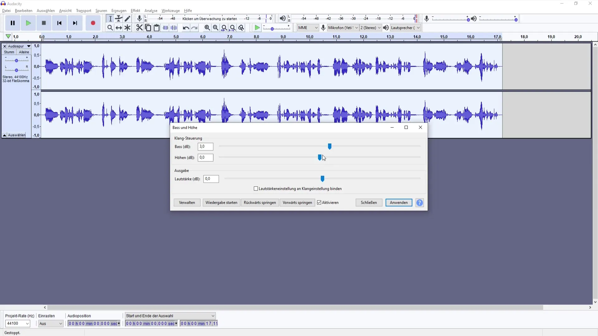 Regolazioni efficaci dei bassi e degli alti in Audacity