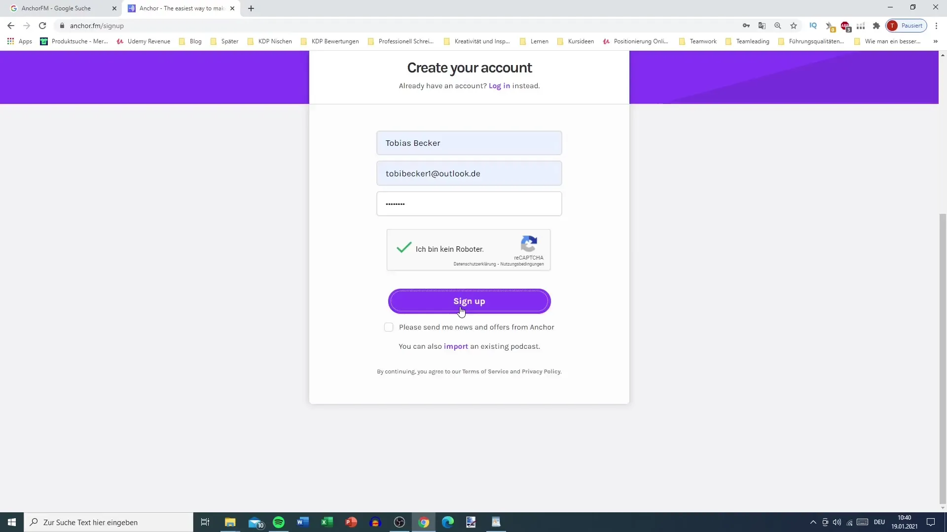 Creare un podcast è facile - creare un account su AnchorFM