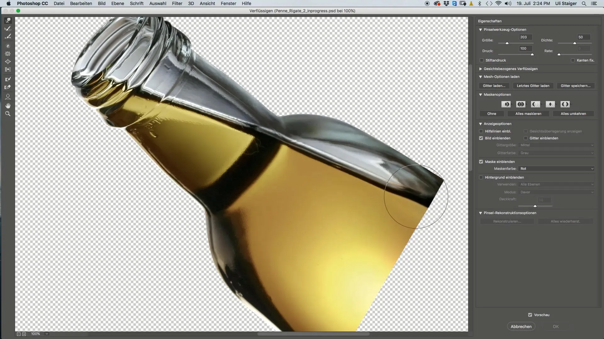 Sieh deine Flasche dynamisch fallen mit Pfadweichzeichnung