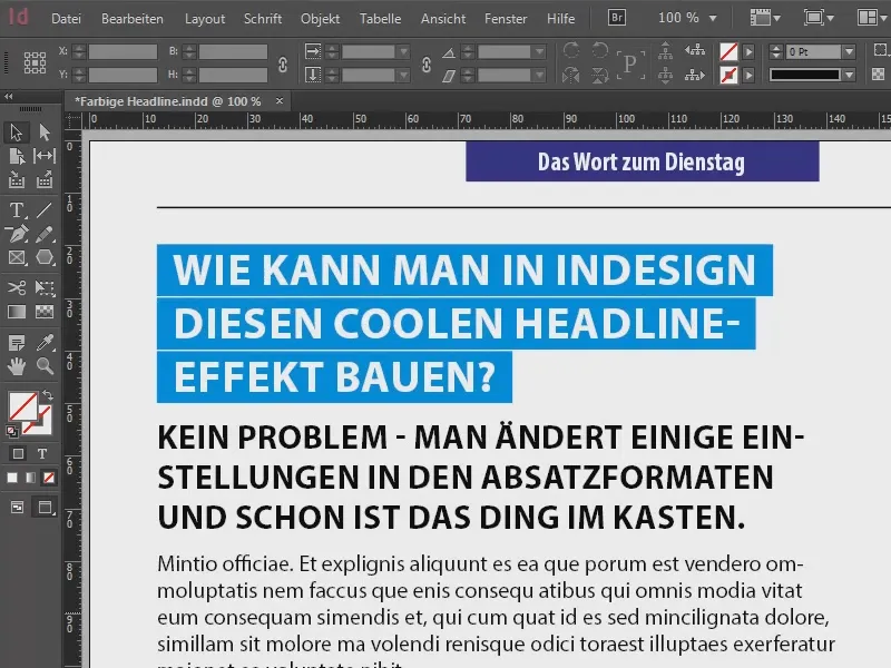 Colored headline effects via the formats