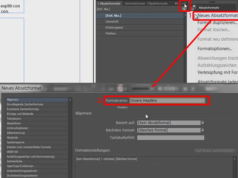 Colored headline effects via the formats