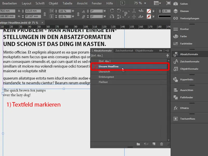 Colored headline effects via the formats
