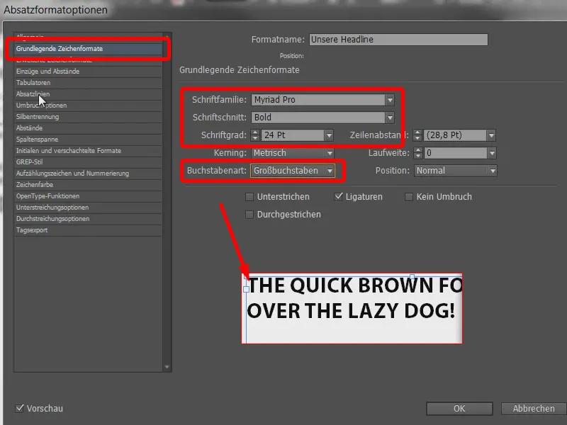 Colored headline effects via the formats