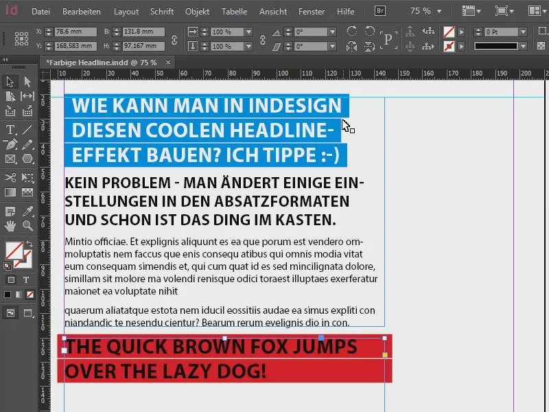 Colored headline effects via the formats