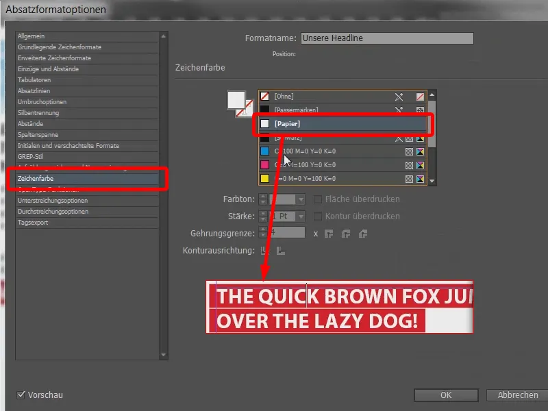 Colored headline effects via the formats