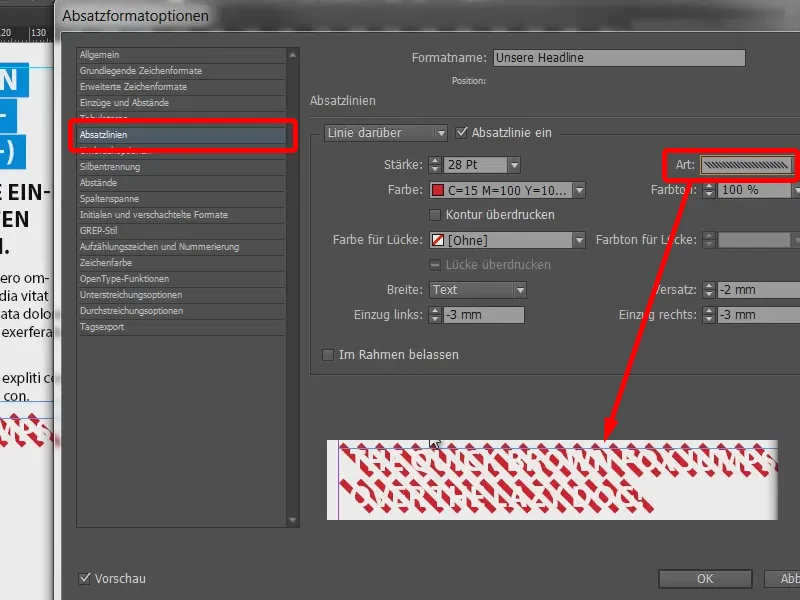 Colored headline effects via the formats