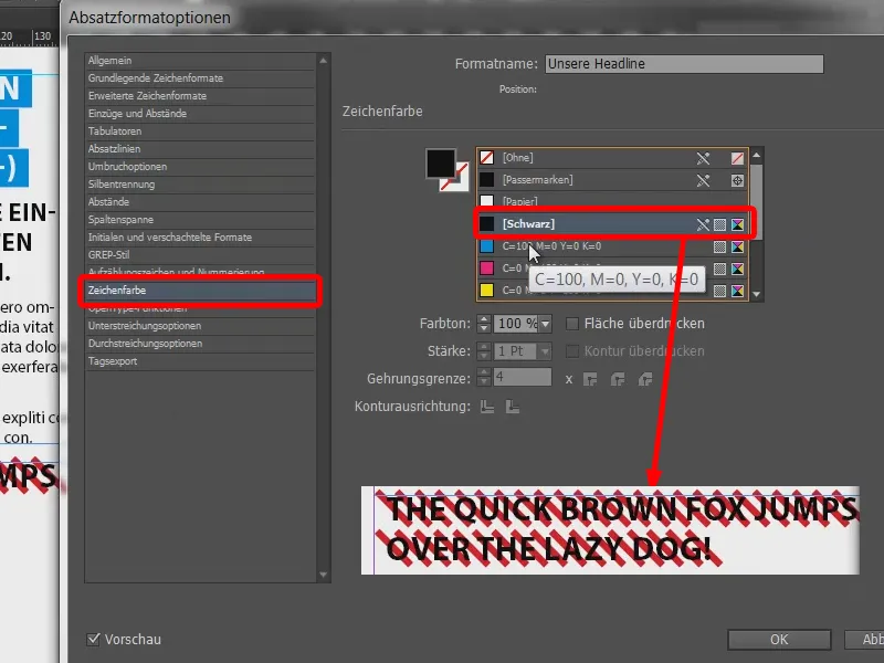 Colored headline effects via the formats