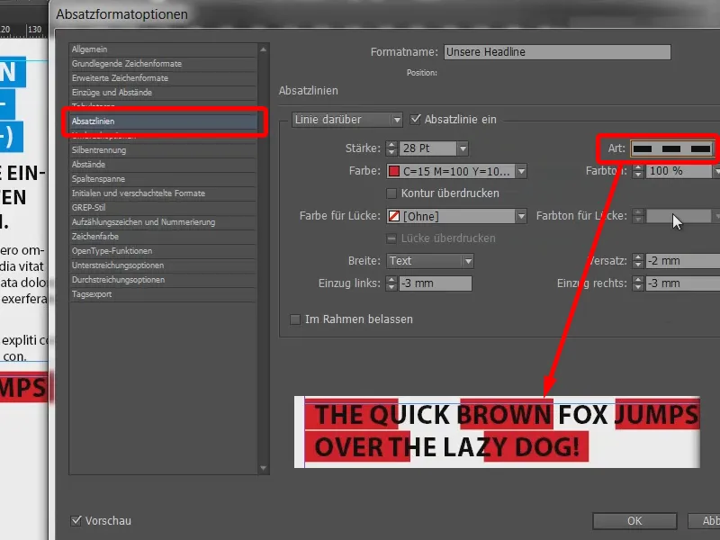 Colored headline effects via the formats
