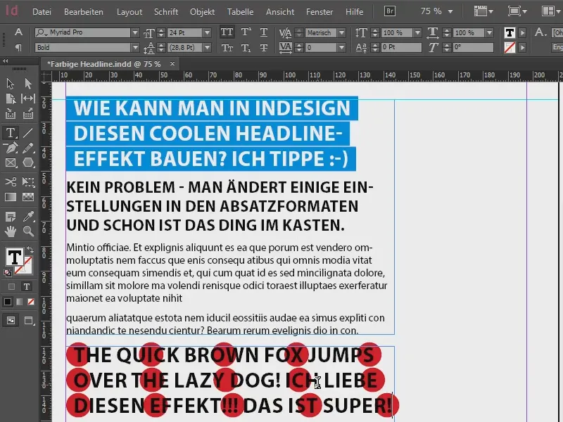 Colored headline effects via the formats