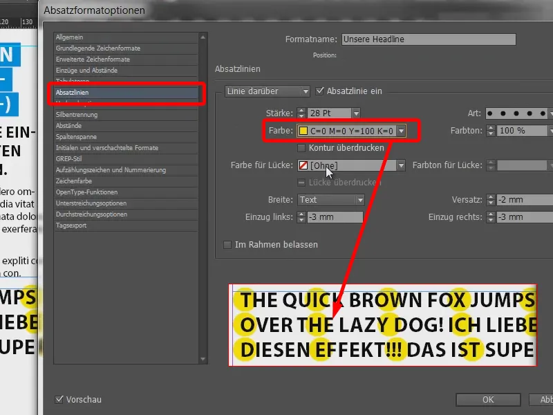 Colored headline effects via the formats